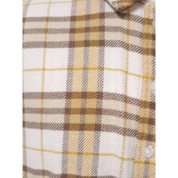 American Eagle Womens Medium Gold Plaid Very Soft Heavyweight Button Up Shirt - Picture 2 of 11